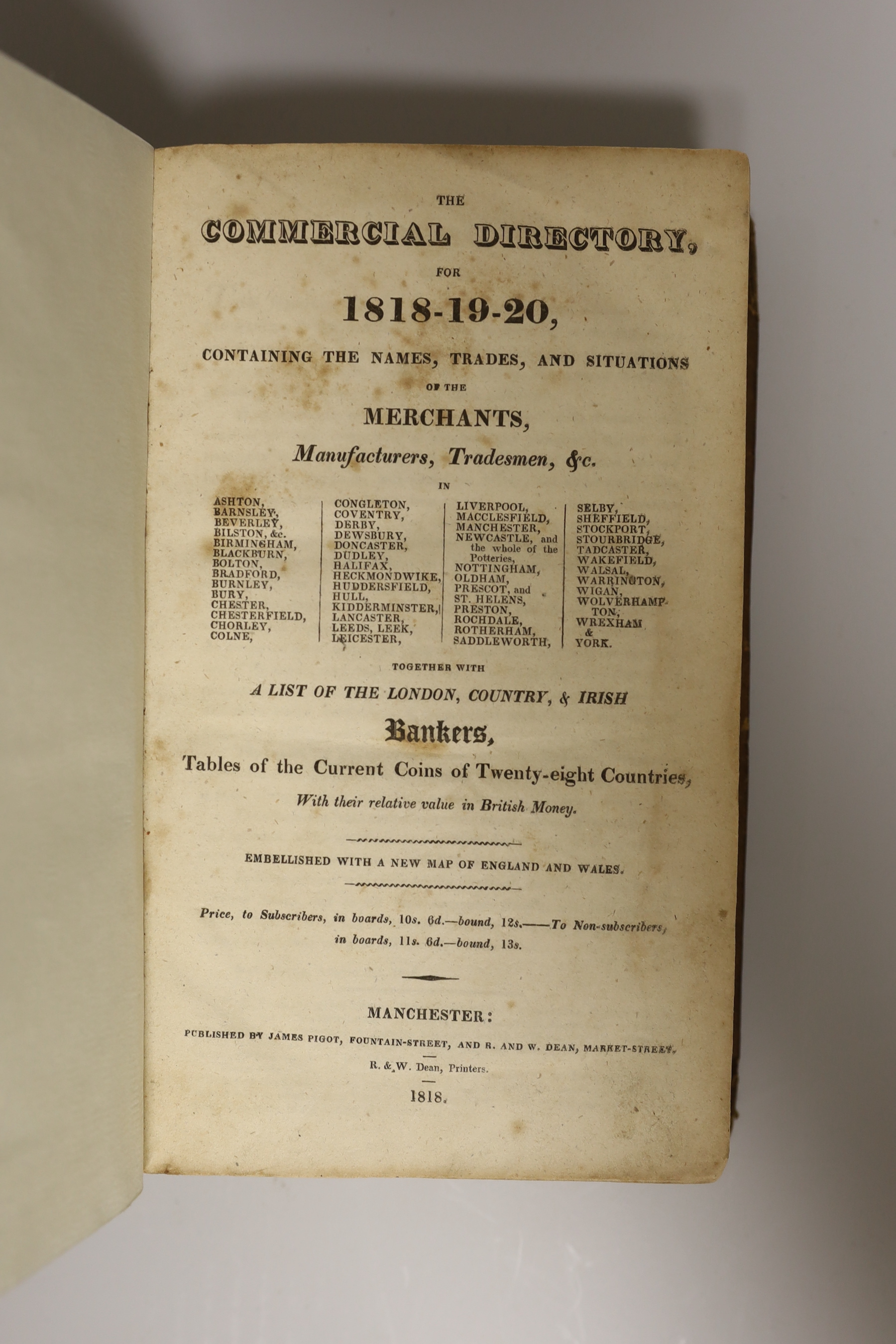 LONDON DIRECTORY: The Post-Office Annual Directory for the Year 1801. Containing a List, Alphabetically Arranged, of the Principal Merchants, Traders of Eminence, &c., 1p. ‘Advertisement’ and ‘Index to the List’ verso, 2